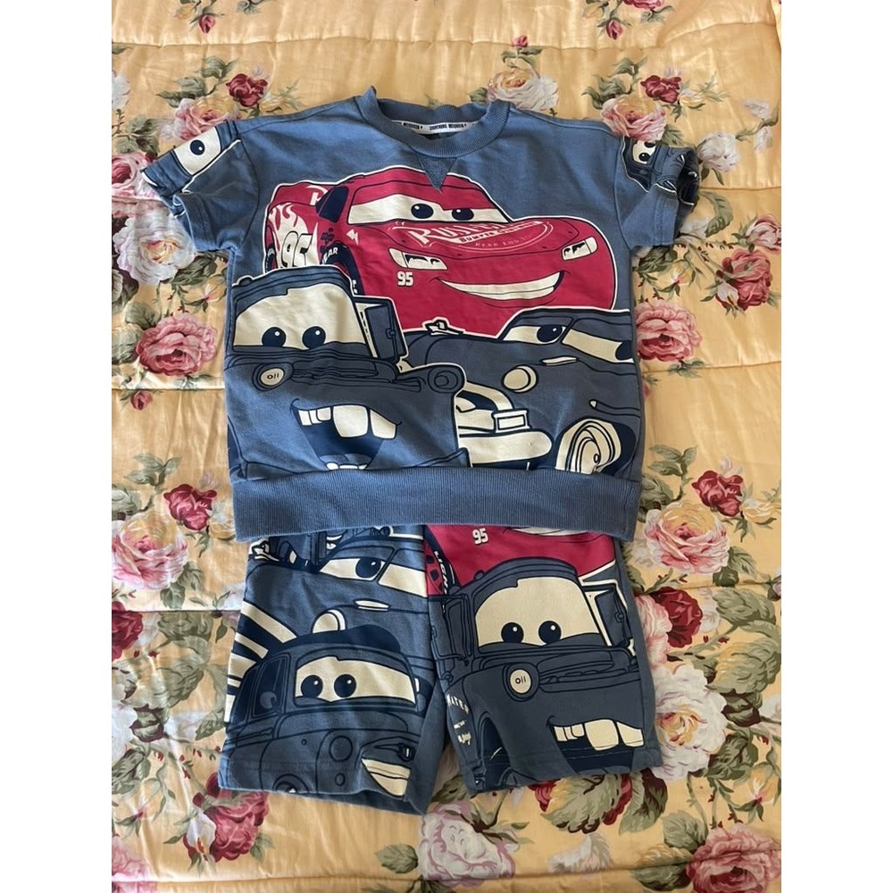 Disney Pixar Cars Lightning McQueen Mater Blue Short Set Kids 5 Racing Comfy